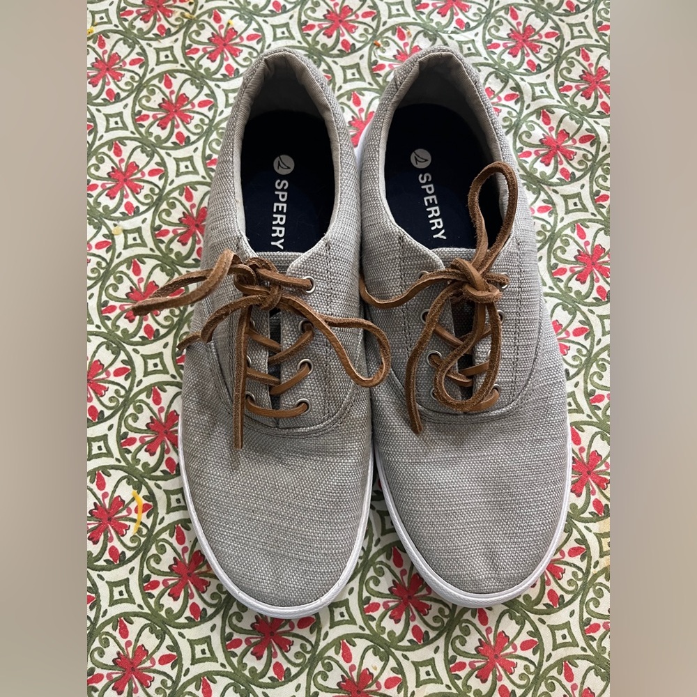 Gray Lace Up Sperry Boat Shoes